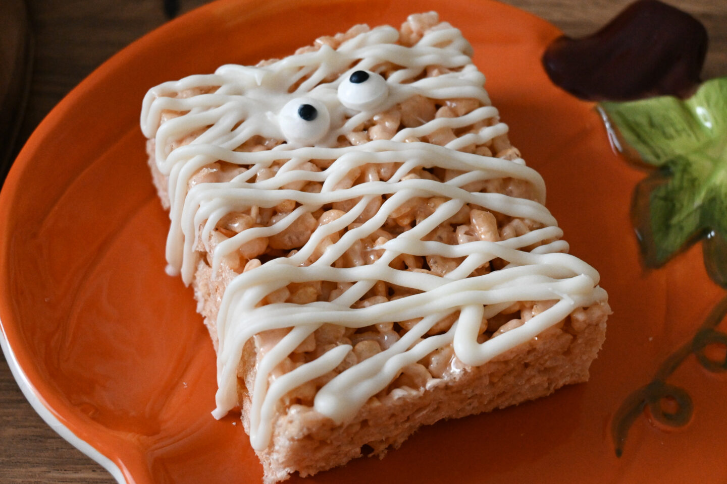 Rice Krispy Treat with white icing and eyes