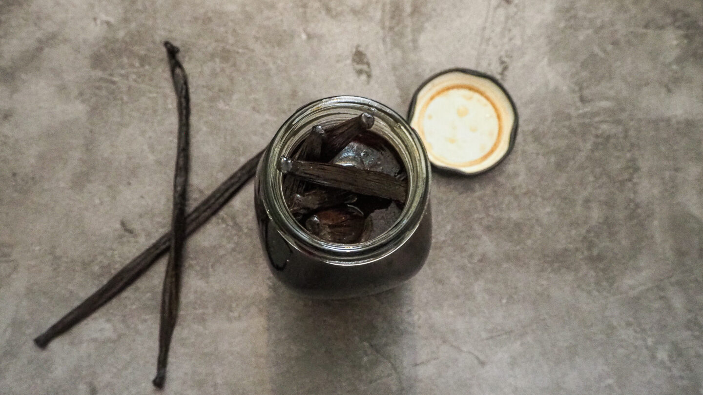 Homemade Vanilla Extract in a Bottle With Vanilla Beans