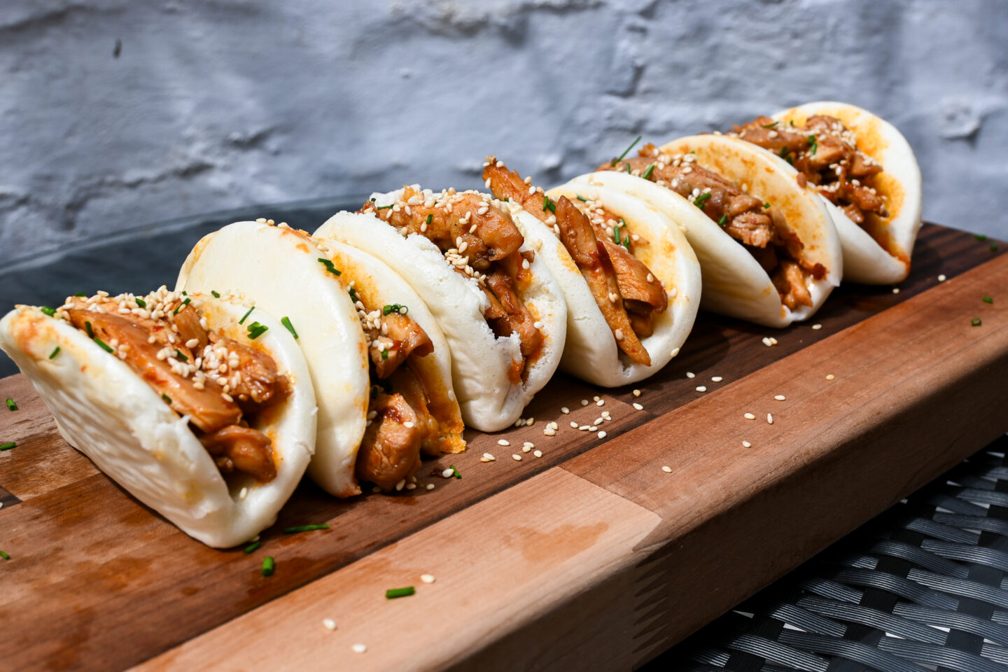 Side Closeup of Honey, Soy & Harissa Chicken Bao Buns