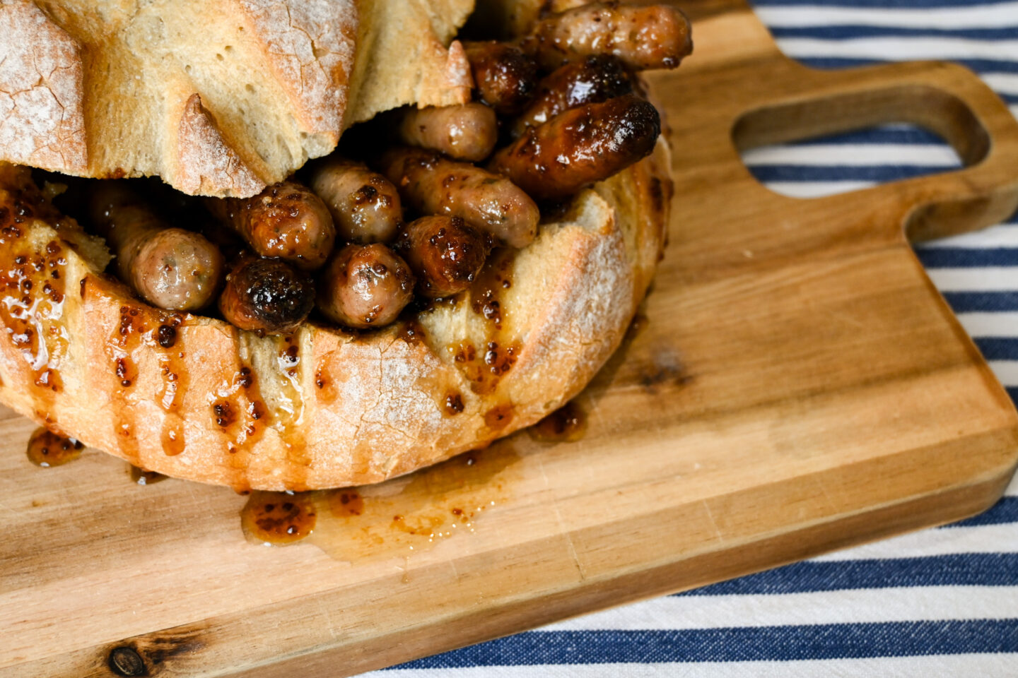 Honey Mustard Chipolatas in a Bread bowl
