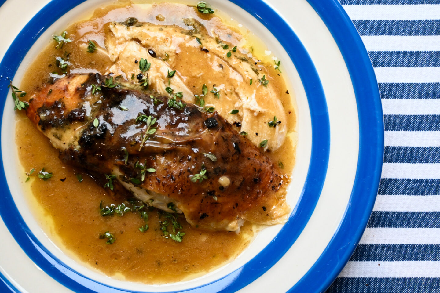 Slice of Roast Chicken Smothered in Gravy